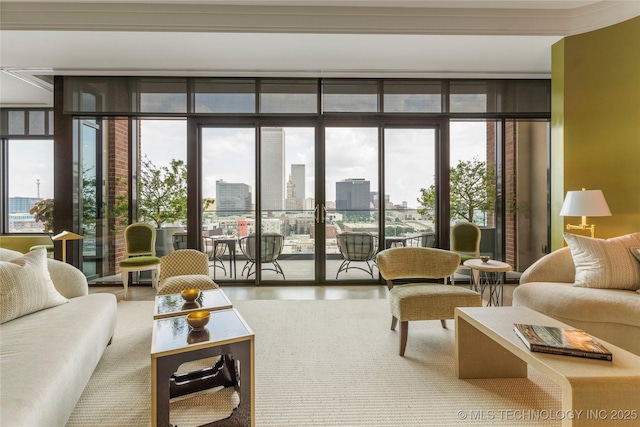 405 N Main St Unit 4B, Tulsa, OK 74103 - living area featuring a city view, healthy amount of natural light, and wood finished floors