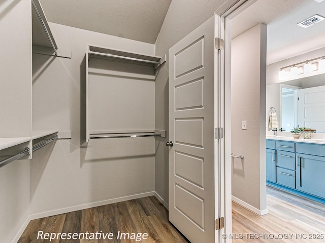 spacious closet with hardwood / wood-style floors