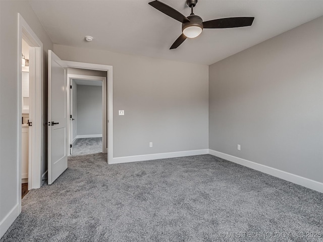 unfurnished bedroom with carpet floors and ceiling fan