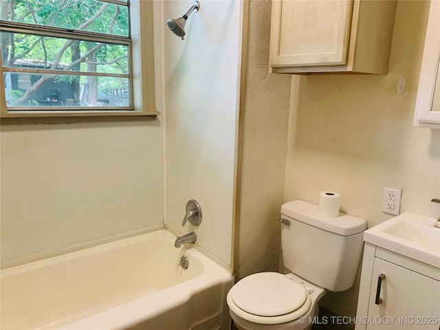 full bathroom featuring vanity, toilet, and tub / shower combination