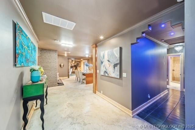 hallway with crown molding