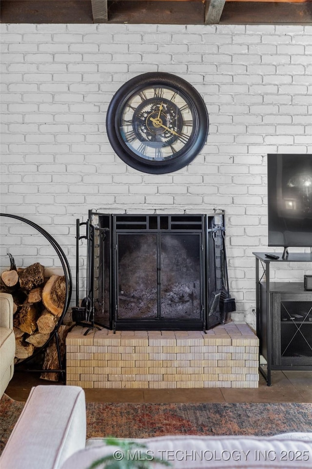 room details with a brick fireplace