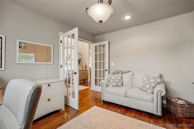 office space with french doors and dark wood-type flooring