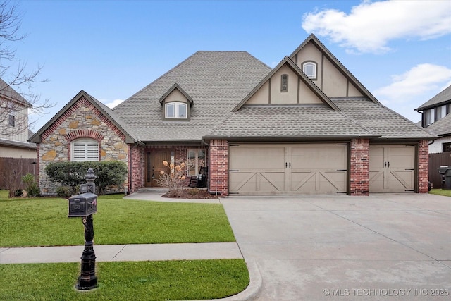 view of front of property featuring a front yard and a garage