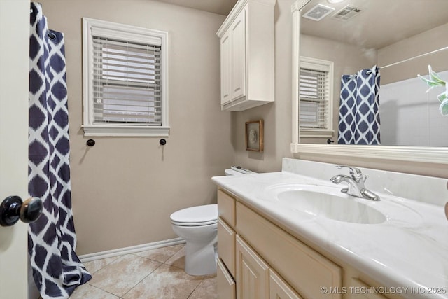 bathroom featuring tile patterned floors, vanity, and toilet