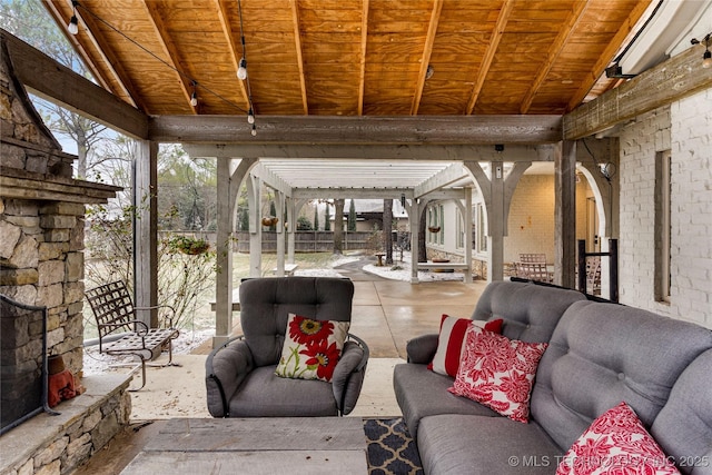 interior space featuring a gazebo and outdoor lounge area