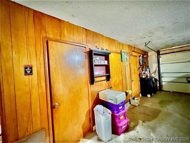 garage with wooden walls