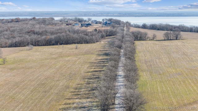 aerial view with a water view and a rural view