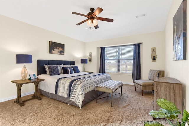 bedroom with carpet floors and ceiling fan