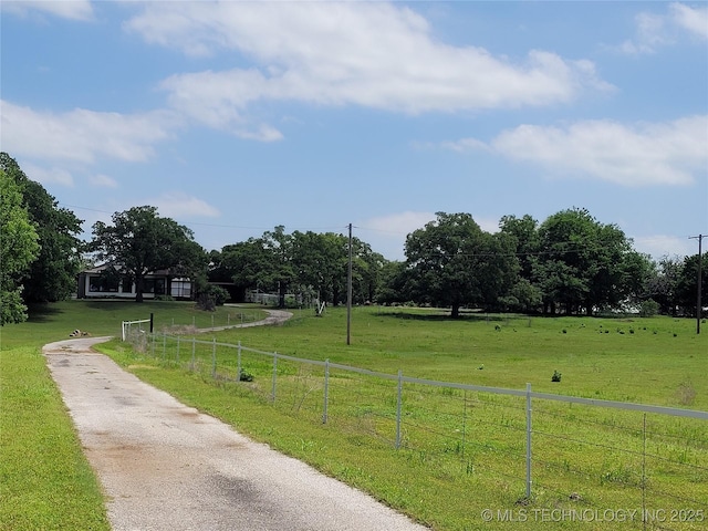 view of road with a rural view