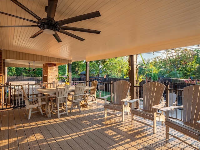 wooden deck with ceiling fan