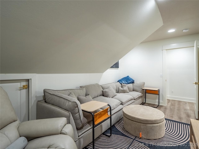 living room with lofted ceiling and wood-type flooring