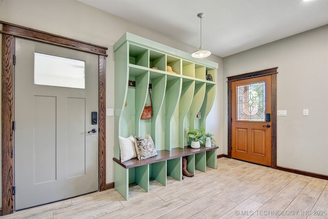 mudroom with wood-type flooring