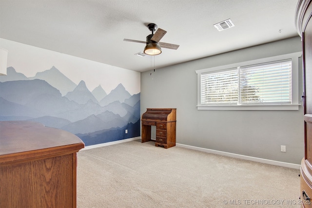 interior space with ceiling fan