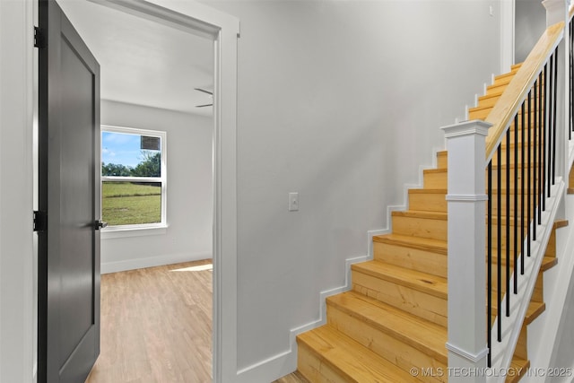 staircase featuring hardwood / wood-style flooring