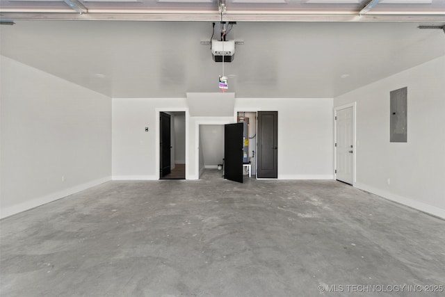 garage featuring a garage door opener and electric panel