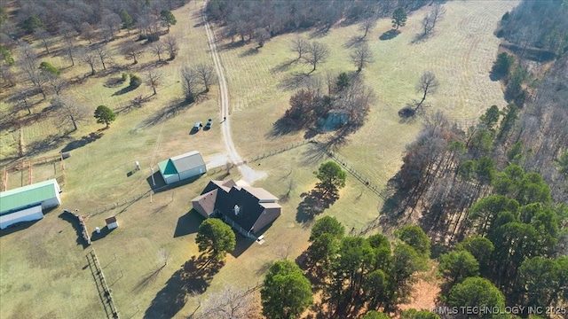 drone / aerial view with a rural view