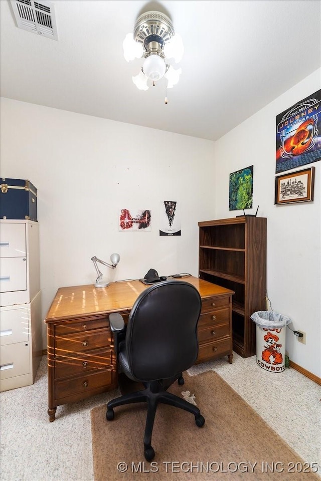 view of carpeted home office