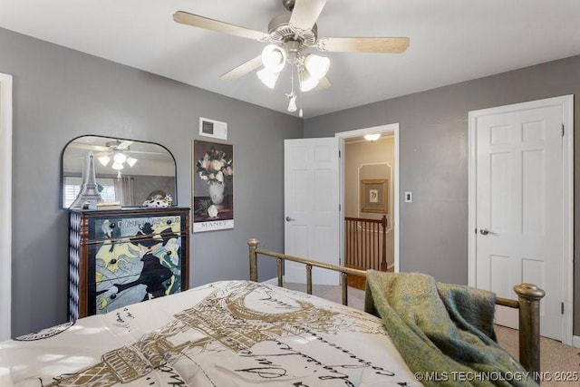 bedroom featuring carpet floors and ceiling fan