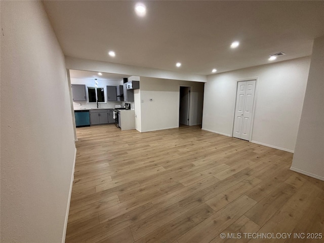 unfurnished living room with light hardwood / wood-style flooring