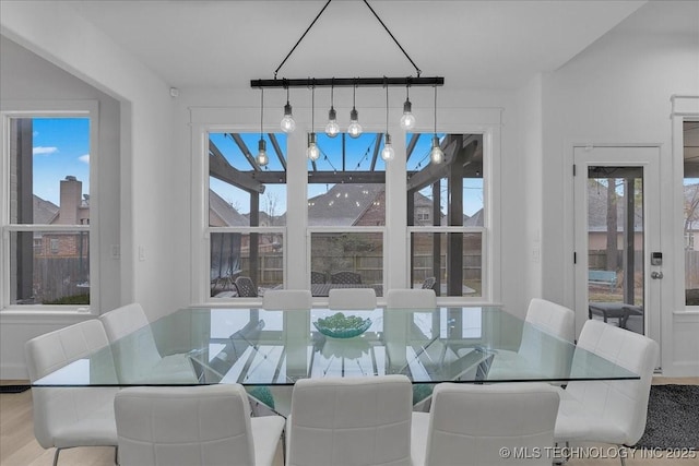 dining space featuring a wealth of natural light and hardwood / wood-style floors