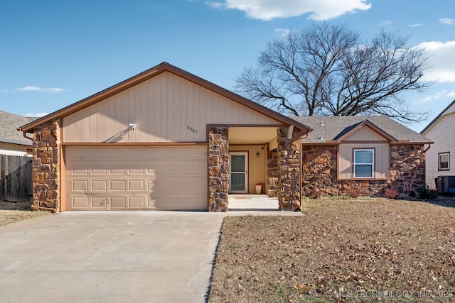 single story home with a garage