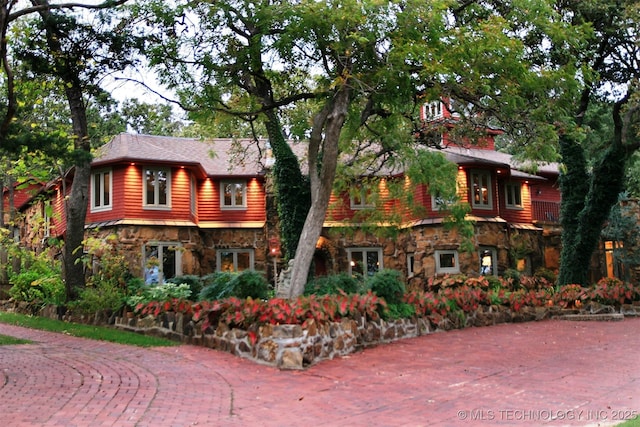 view of log cabin