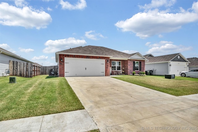 single story home with a garage and a front yard