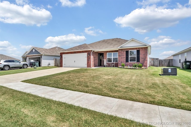 ranch-style home featuring a garage and a front yard