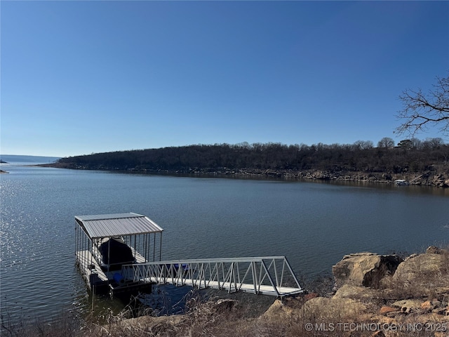 view of dock with a water view