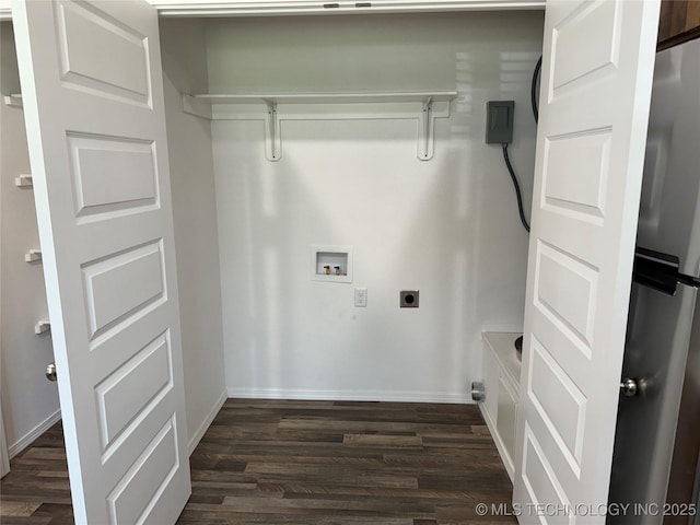 laundry room featuring electric dryer hookup, washer hookup, and dark hardwood / wood-style floors