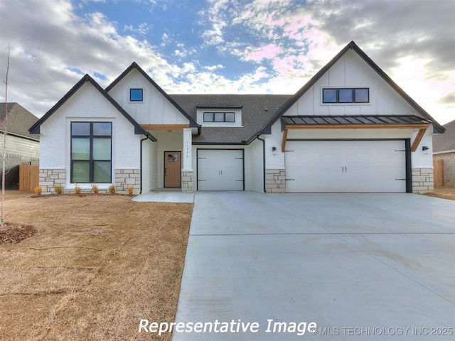 modern farmhouse with a garage