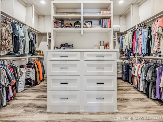 walk in closet featuring light hardwood / wood-style flooring