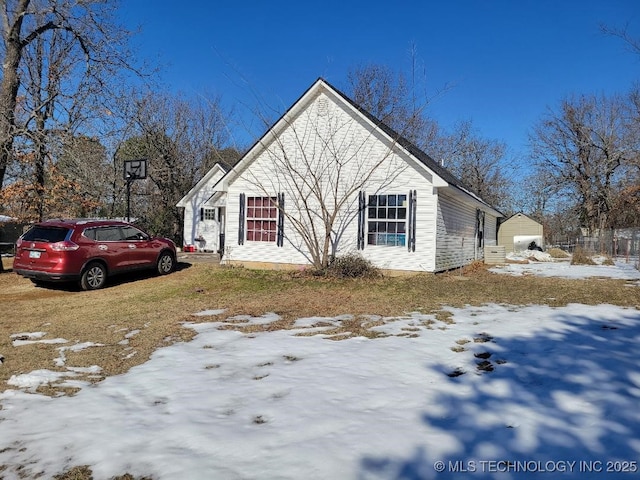 view of snow covered property