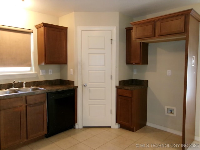 kitchen with sink, light tile patterned floors, and dishwasher