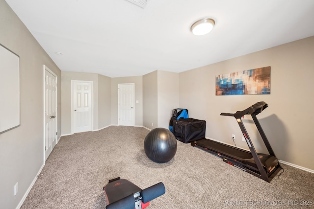 exercise area featuring carpet flooring