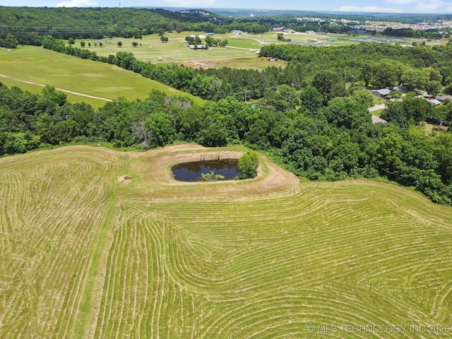 bird's eye view featuring a water view and a rural view