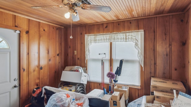 2019 Mckenzie Rd, Pawhuska, OK 74056 - misc room featuring wood walls, wooden ceiling, and ceiling fan