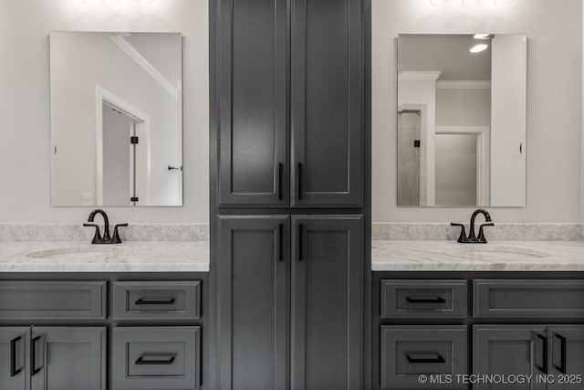4006 S Dogwood Pl, Broken Arrow, OK 74012 - bathroom featuring crown molding and vanity
