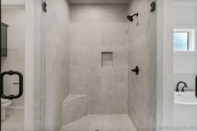 4006 S Dogwood Pl, Broken Arrow, OK 74012 - bathroom with toilet, a shower stall, and tile patterned floors