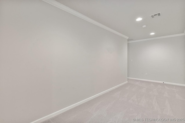 4006 S Dogwood Pl, Broken Arrow, OK 74012 - spare room with baseboards, recessed lighting, light colored carpet, and ornamental molding
