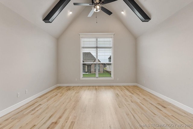 4006 S Dogwood Pl, Broken Arrow, OK 74012 - unfurnished room with wood finished floors, baseboards, ceiling fan, and lofted ceiling