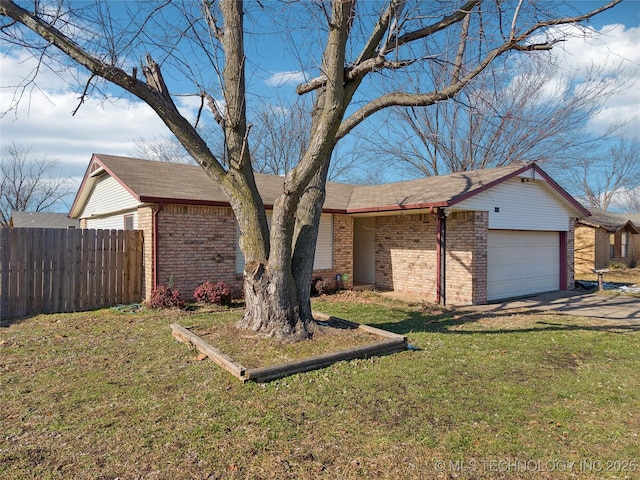 ranch-style house with a front lawn and a garage