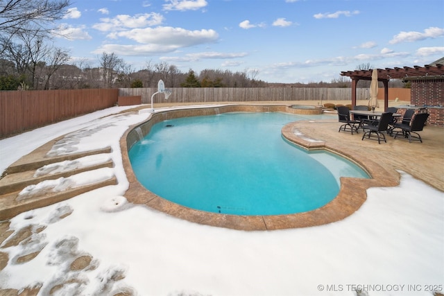 view of pool featuring a patio area, a hot tub, and a pergola