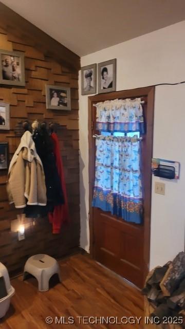 foyer entrance with hardwood / wood-style flooring