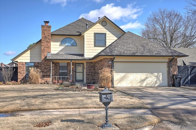 view of front property featuring a garage and a porch