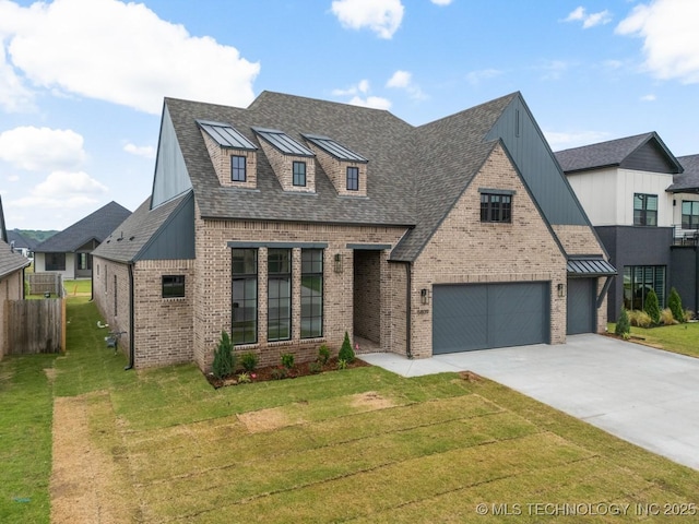 5809 E 126th Pl S, Tulsa, OK 74008 - view of front facade featuring brick siding, driveway, a shingled roof, and board and batten siding