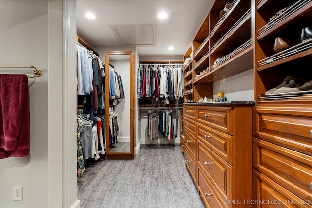 spacious closet featuring light wood-type flooring