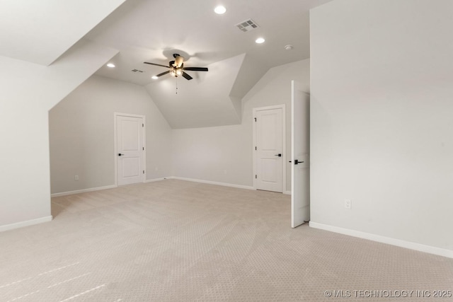 223 W 172nd St S, Mounds, OK 74047 - additional living space featuring light colored carpet, ceiling fan, recessed lighting, and vaulted ceiling