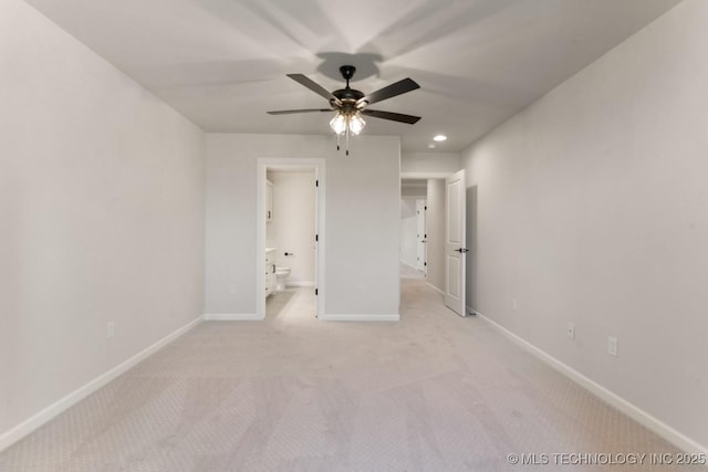223 W 172nd St S, Mounds, OK 74047 - unfurnished bedroom with light carpet, connected bathroom, recessed lighting, and a ceiling fan